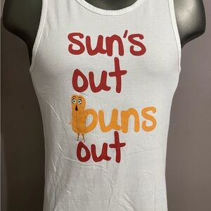 Sausage Party White Tank Top with Red and Orange Print